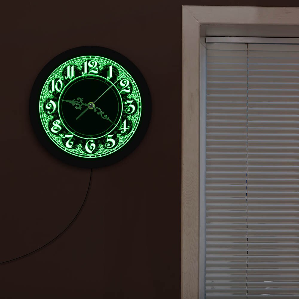 Reloj de pared iluminado de clásico con números grandes, reloj redondo de novedad con números árabes