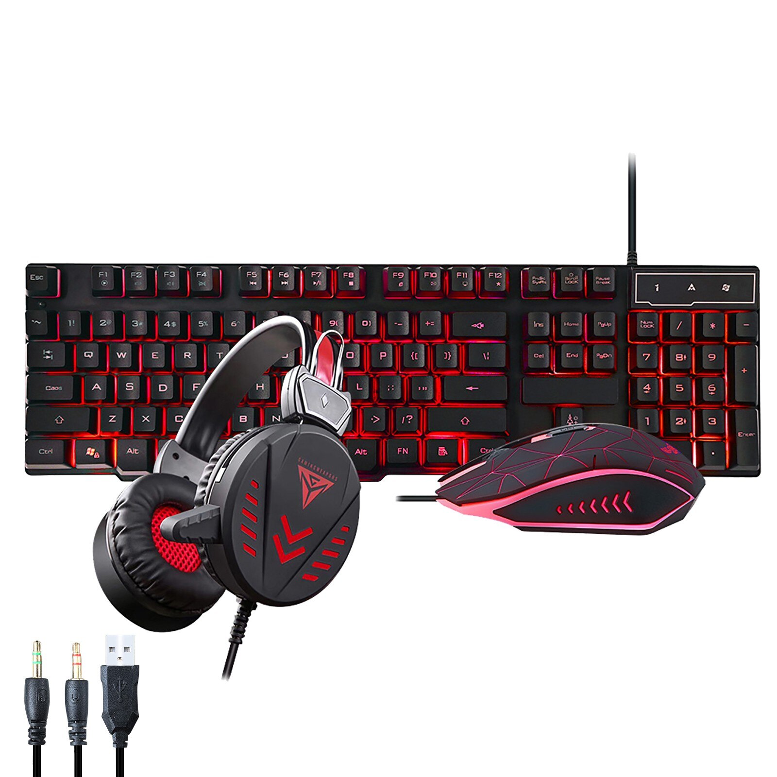 Mechanical gaming keyboard wired mouse headset keyboard three-piece LED backlit keyboard wired in-ear headset with microphone: Default Title