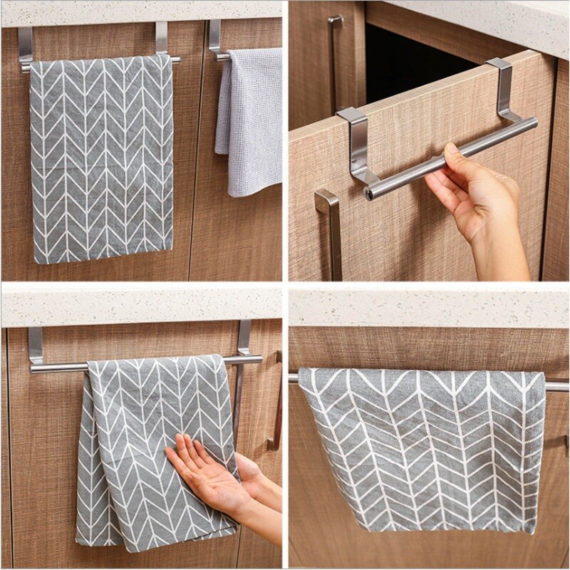 Stainless Steel Over Door Towel Rack Hanging Holder Bathroom Kitchen Apron Towel Storage Hanger Home Cabinet Organizer Shelf