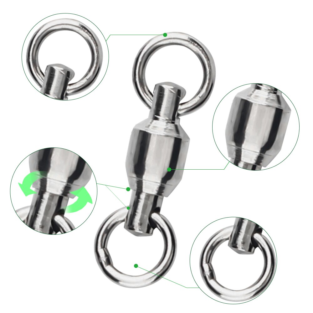 Dndyuju 10Pcs Vissen Swivel Heavy Duty Ball Bearing Swivel Met Solid Ring Connector Rvs Kralen Vissen Haak Visgerei
