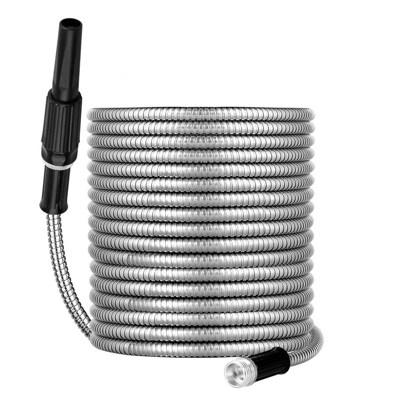 50FT Stainless Steel Garden Hose with Spray Nozzle Lightweight Kink Garden Water Hose