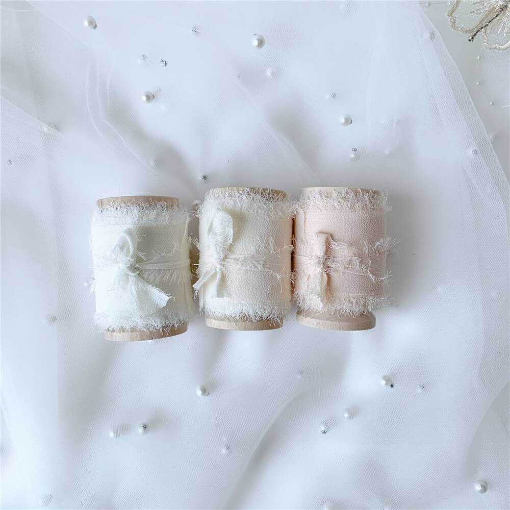 3 Rollen/Set Roll Ins Stijl Handgemaakte Chiffon Verzwakte Randen Zijden Lint Bruiloft Boeket Streamers Fotografie Styling, cadeaupapier: set 17