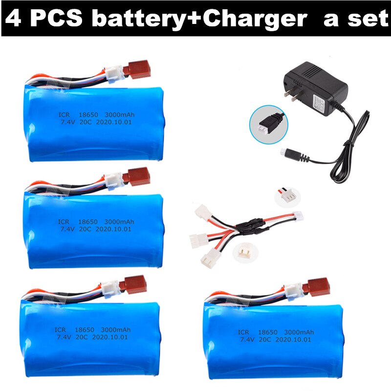18650 7,4 V 3000MAH Batterie T Stecker für Q46 Wltoys 10428 /12428/12423 RC Auto Ersatzteile Zubehör Wltoys 144001 a959-B A969-B: Weiß