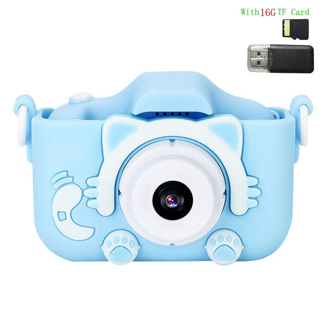 Mini Camera Kids Digital Camera Cartoon Toy HD Camera for Kids Educational Children's Camera Toys for Boy Girl Best: Blue Cat 16G Card