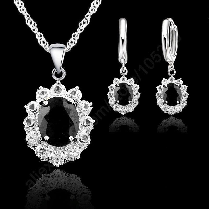 Fine Jewelry 925 Sterling Silver Jewelry Sets For Women Wedding Accessory Pendant Necklace Earrings Set Bijoux