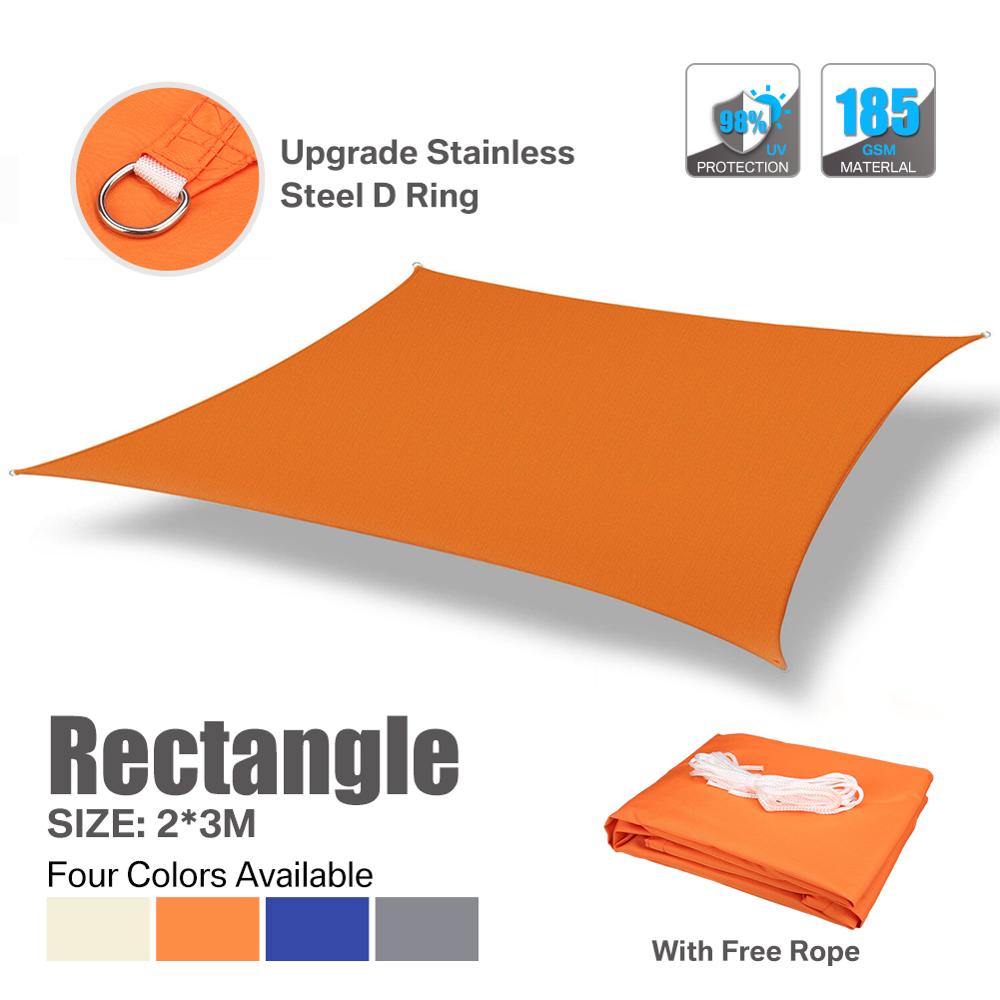 Toldo cuadrado de poliéster para sombra de sol 3x2M, impermeable, vela para sombra, dosel rectangular para jardín, terraza, natación, Camping, senderismo, patio, toldo de vela: Orange 3x2M