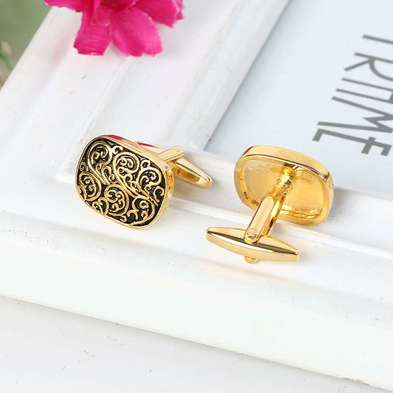 Legering Vierkante Manchetknopen Zwart Goud Zilver Kleur Buttom Wijnstok Patroon Mode-sieraden Vintage Accessoires Voor Mannen Manchetknopen Link 1 paar