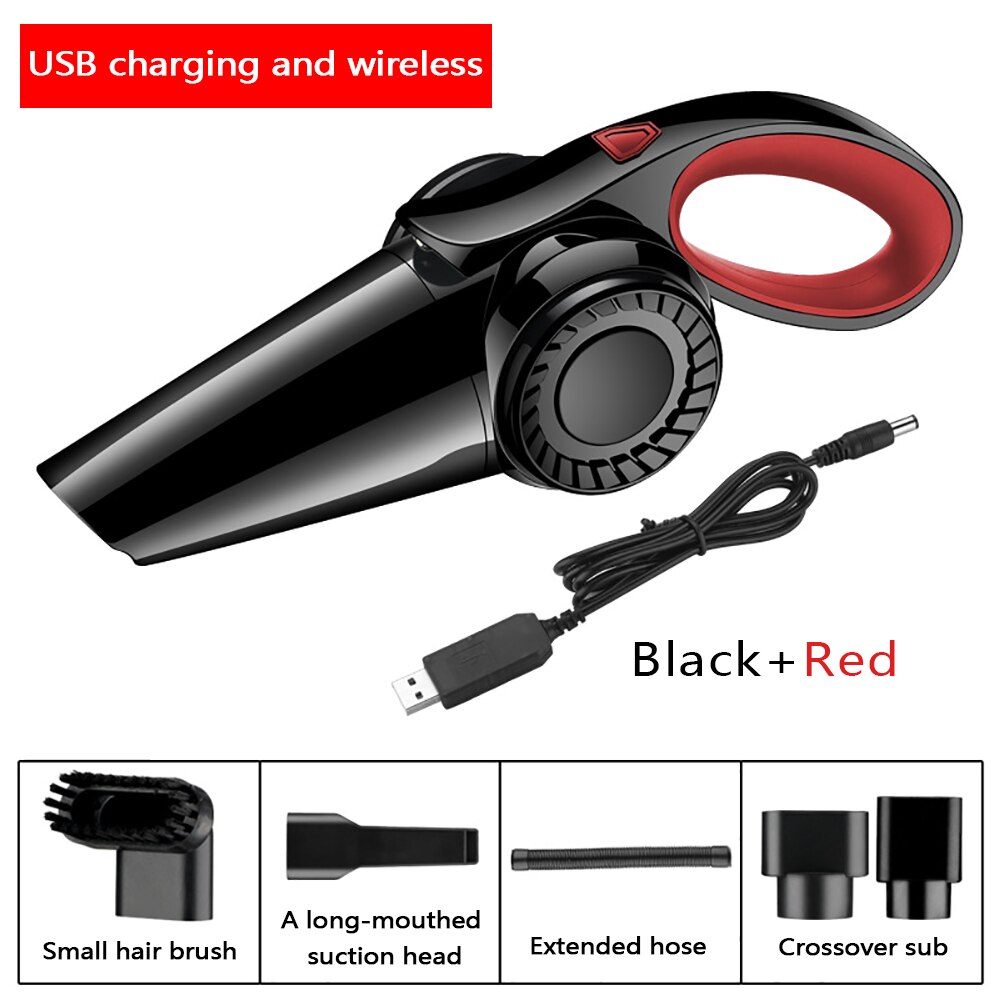 Portable Car-Vacuum-Cleaner 4500Pa Powerful-Suction for Car/Home Dust Cleanning Wet/Dry Dual Use: Wireless Black Red