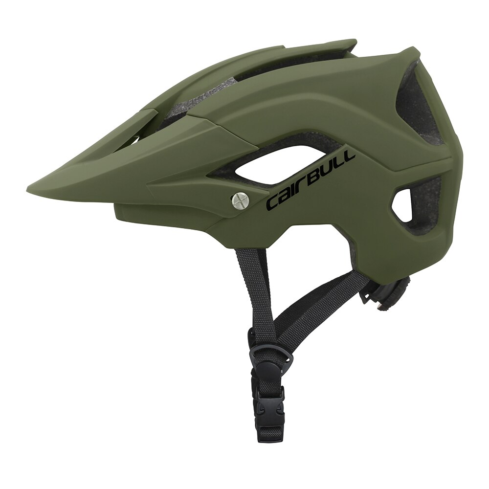CAIRBULL-Casco Para Bicicleta de Montaña TRAIL XC, cascos de seguridad con ala grande DH AM para hombre y mujer,: Verde militar / L 58-62CM