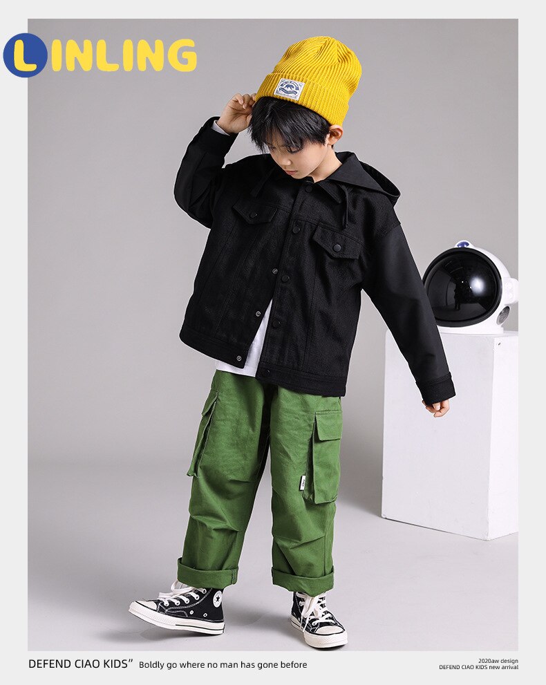 LINLING Attivo Vestiti Dei Bambini del Ragazzo Coreano Moda Giubbotti 2020 Autunno Streetwear Giacca A Vento Harajuku Cappotti V260