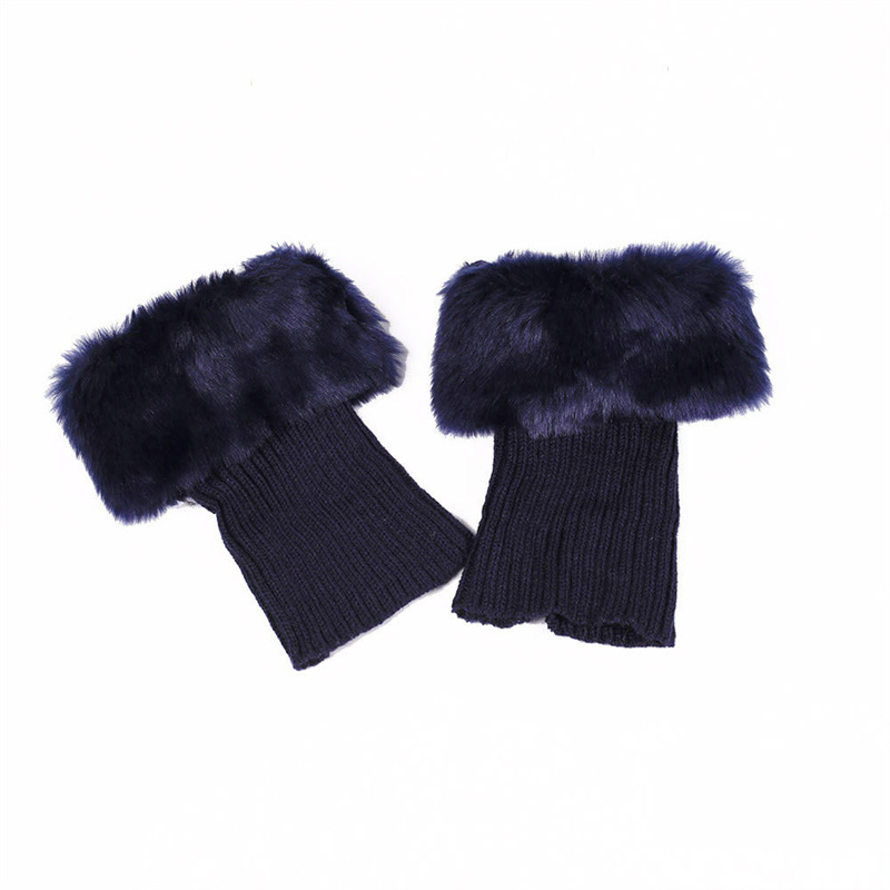 chaussettes hautes laine à tricoter chauffe jambe guettre chaussettes femme: Marine Bleu
