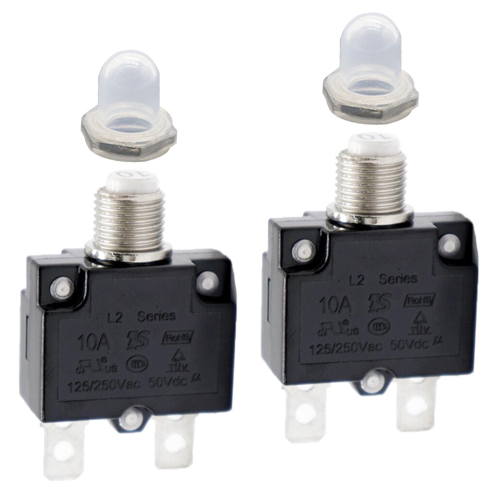 2 Pieces 10A Manual Reset Thermal Circuit Breaker Overload Protector Switch + Clear Caps