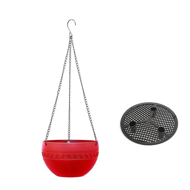 Imitation Rattan Hanging Basket Flower Pot Chain Basin Economic Hydroponic Plants Plant Grow Basin Home Garden Decoration: red