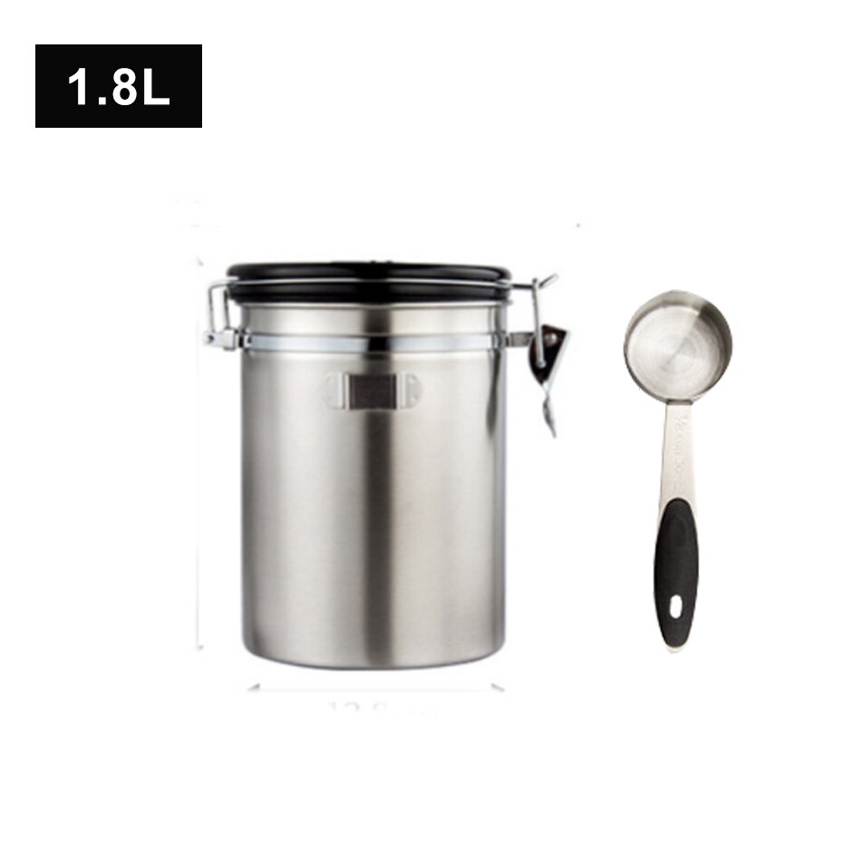 Moisture-proof Stainless Steel Sealed Tank Storage Tank Coffee Bean Milk Powder Jar Tea Pot Kitchen Grains Storage Box: Silver 1.8L
