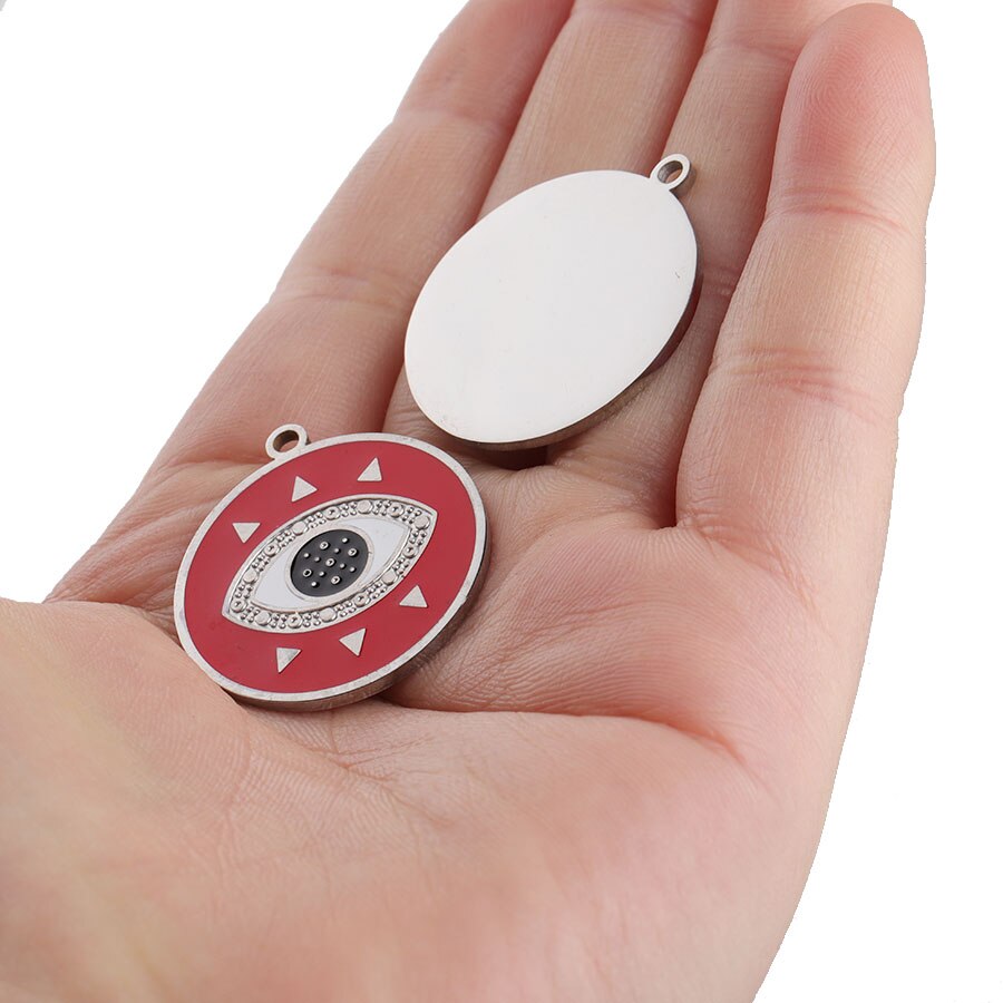 Fnixtar Enamel Round Evil Eye Charm Mirror Polished Stainless Steel Turkey Eye Charms For Jewelry Making 10pcs/lot