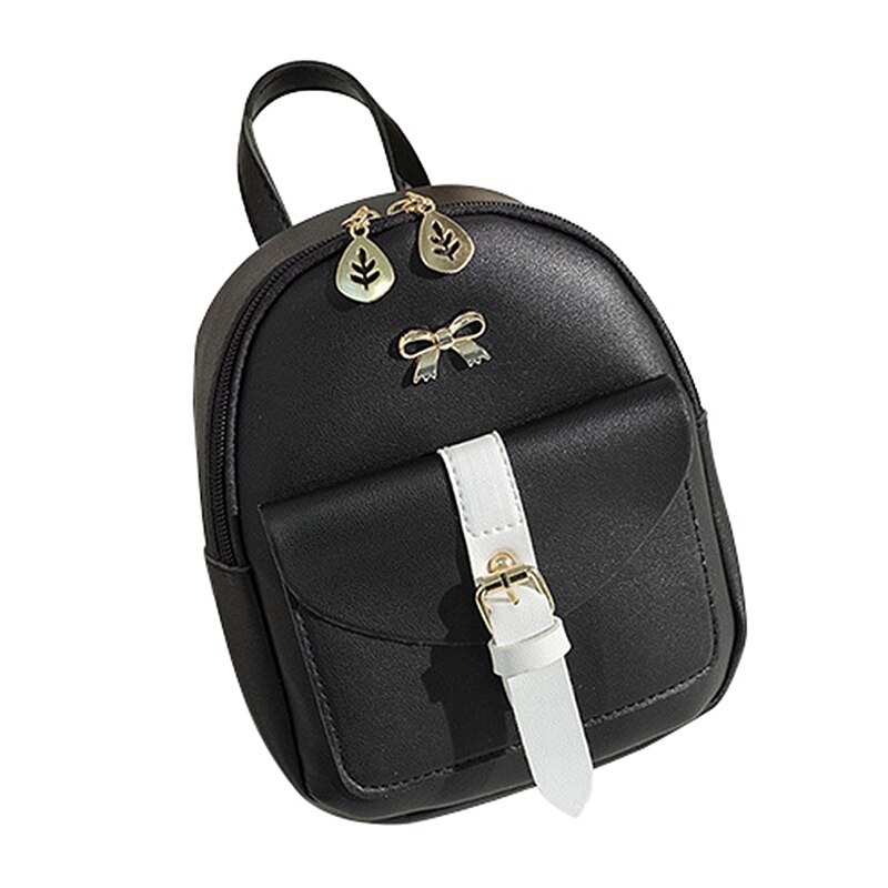 Femmes en cuir sac à dos enfants sac à dos Mini sac à dos femmes mignon lambrissé cartable pour adolescentes petit sac à dos pour voyage: Black