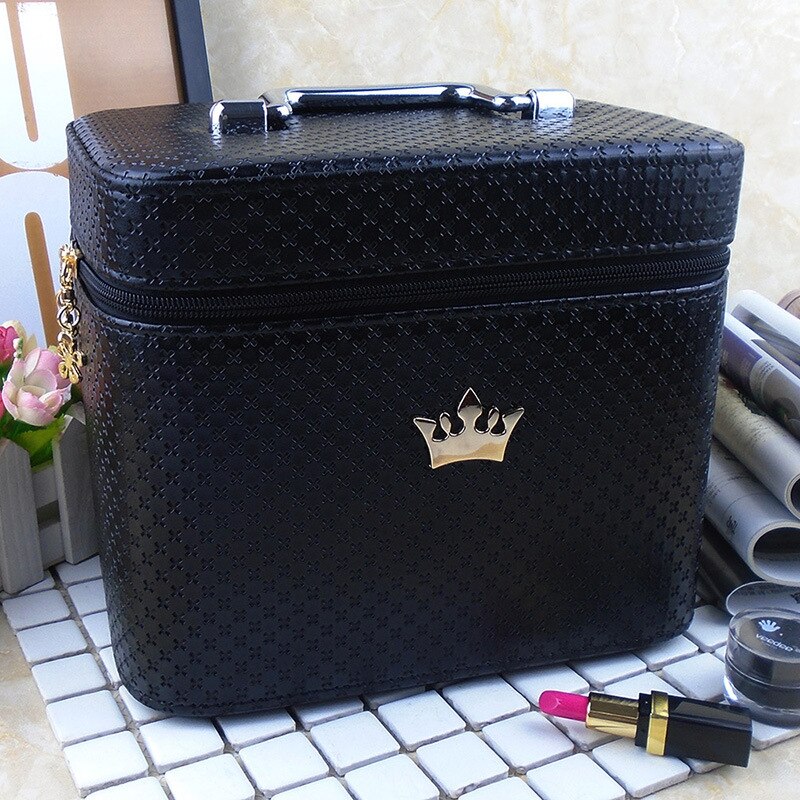 Cosmetic Bag Women Noble Crown Large Capacity Makeup Organizer Portable Brush Storage Case ZF9531: Black Big Size