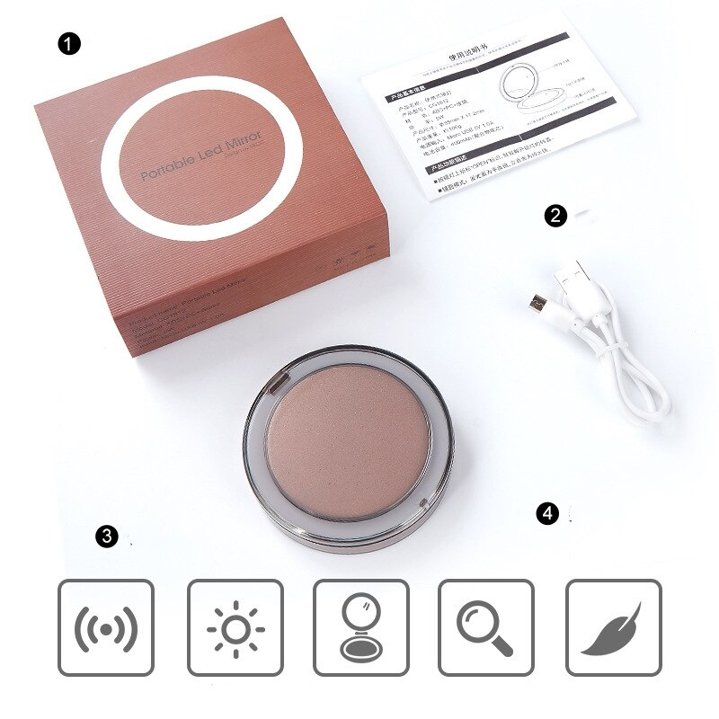 Espejo de maquillaje plegable con luz led 5 veces aumento espejo cosmético anillo de belleza espejo de luz foto Luz de relleno espejos pequeños