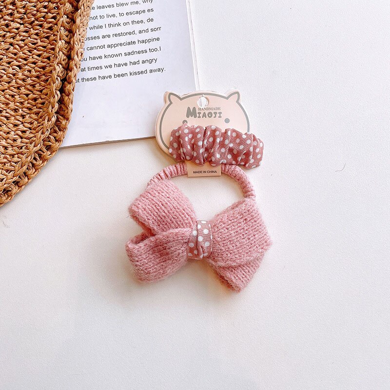2 unids/lote de pinzas para el pelo con lazo de punto para niña, lazos elásticos para el pelo, horquillas, accesorios para el cabello para bebé: pink