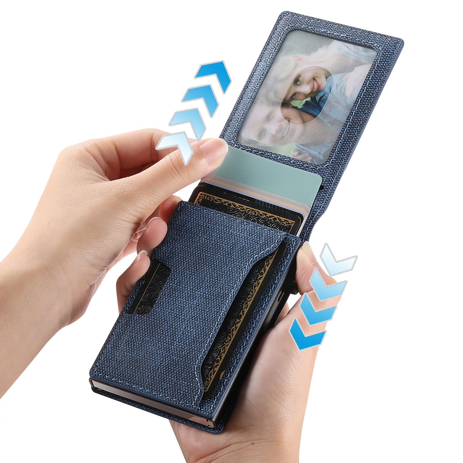 Push-out Card PU leather Card Holder Wallet Holder Large Capacity Can Hold 1-12 Cards 1 Photo Black/Brown/Blue