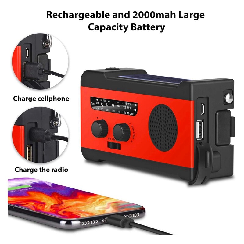 Solar emergency am fm wb radio med lommelygte sos ... – Grandado