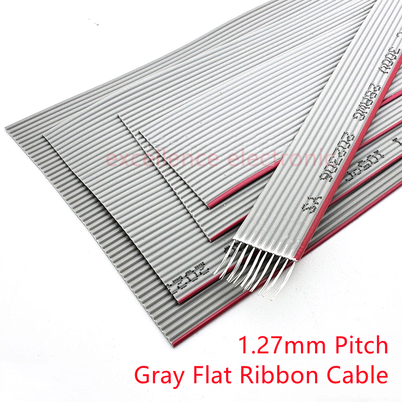 1/2/5/10Meter 6P/8/10/14/16/20/26/30/34/40/50/60 Pin 1.27Mm Pitch Grijze Platte Lintkabel 28 Awg draad Voor 2.54Mm Fc Idc Connector