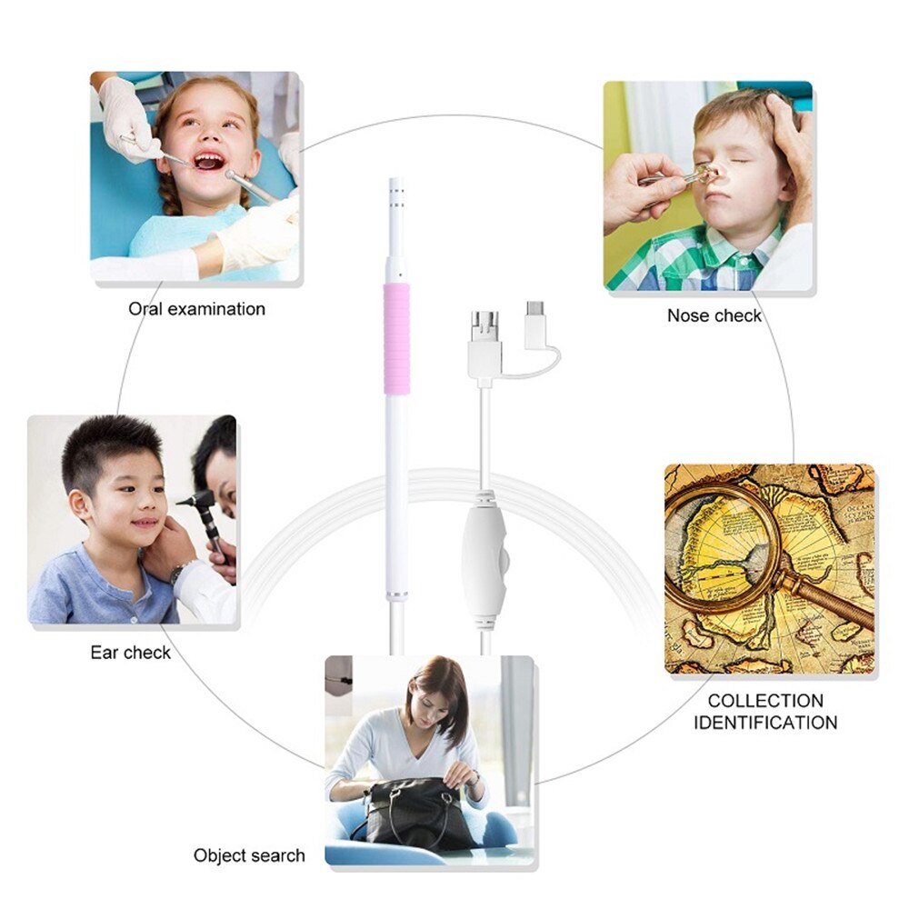 3 in 1 Ear Endoscope Visual Ear Spoon 2M cable 5.5mm Mini Camera Diagnostic Tool Health Care Visual Ear Cleaning Ear Pick