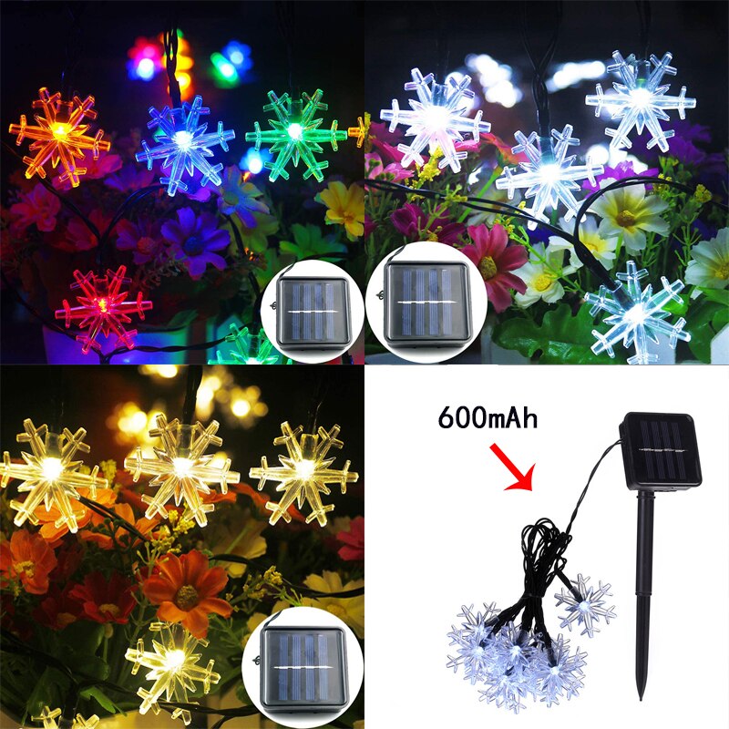 Solar Powered Snowflake 20 LED,30 LED,50 LED,100 LED String Lights,Romantic Decoration Fairy Light for Christmas, Outdoor Party