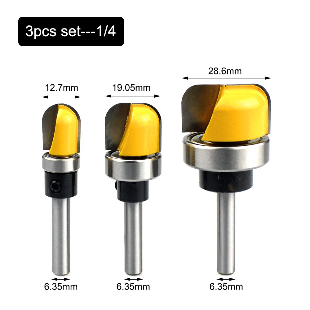 3Pc 6Mm 1/4 Shank1/2 "3/4" 1-1/8 "Diameter Kom &amp; Tray Template router Bit Hout Snijgereedschap Houtbewerking Router Bits