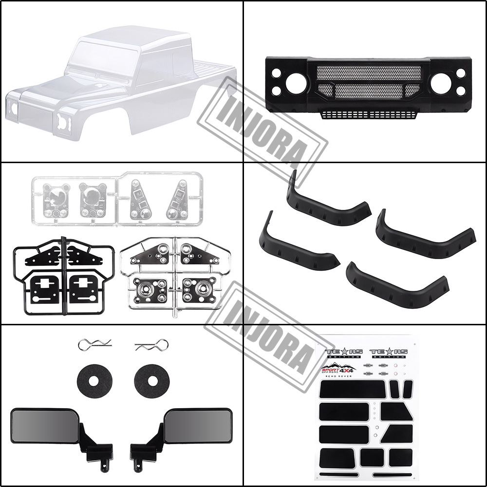 INJORA RC Car PVC Plastic 313mm Wheelbase D110 Defender Pickup Body Shell for 1/10 RC Crawler Traxxas TRX-4 Axial SCX10 90046: Clear Shell D130A