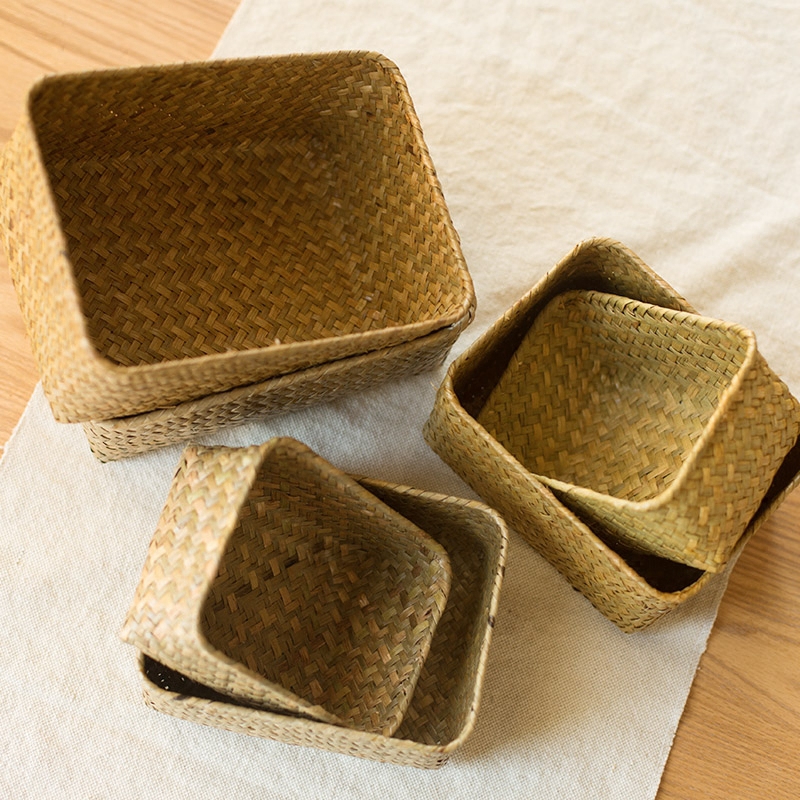 Cesta de armazenamento de vime cesta de piquenique tecido cesta de lavanderia organizador de artigos diversos cozinha organizador de frutas caixa de algas cesta decorativa