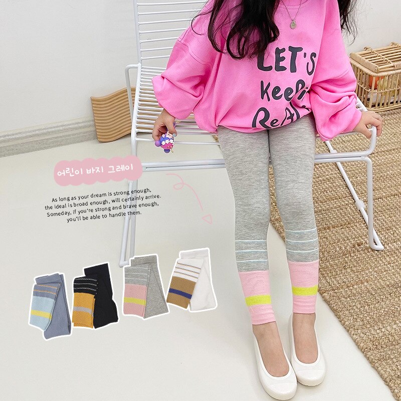 Girls Pants Baby Stripe Leggings Autumn Autumn Korean Style Tights For Kid 1-9 Years Children Clothes Nine-point Pant