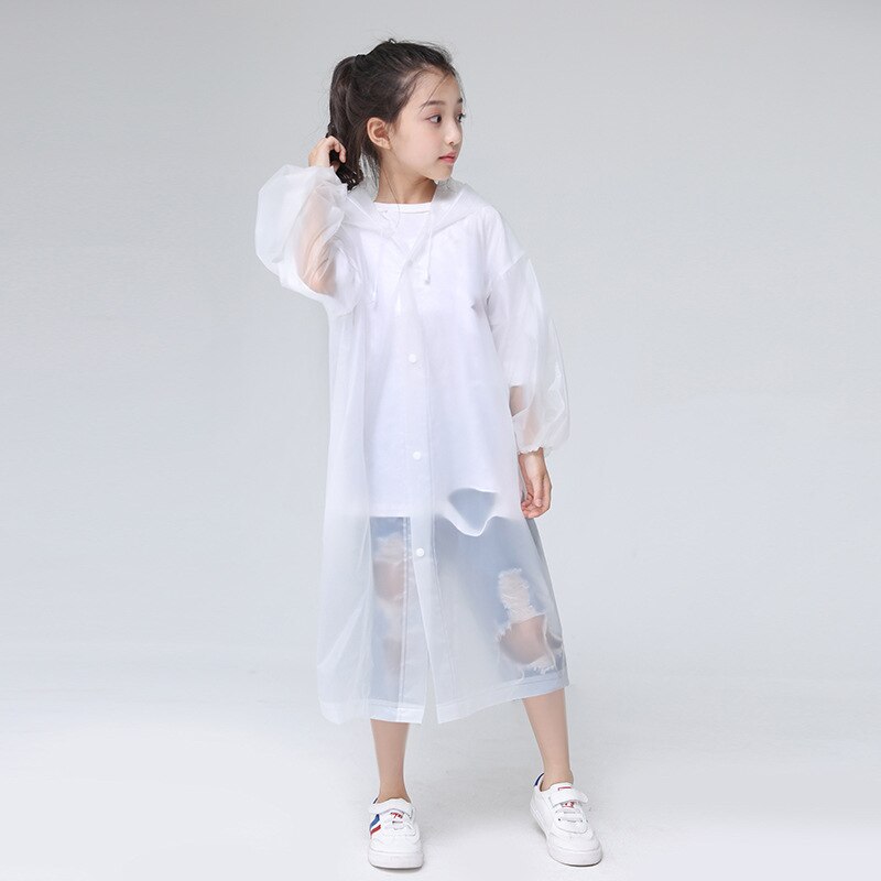 EVA Children Raincoat Thickened Waterproof Rain Coat Kids Clear Transparent Tour Waterproof Rainwear Suit: white