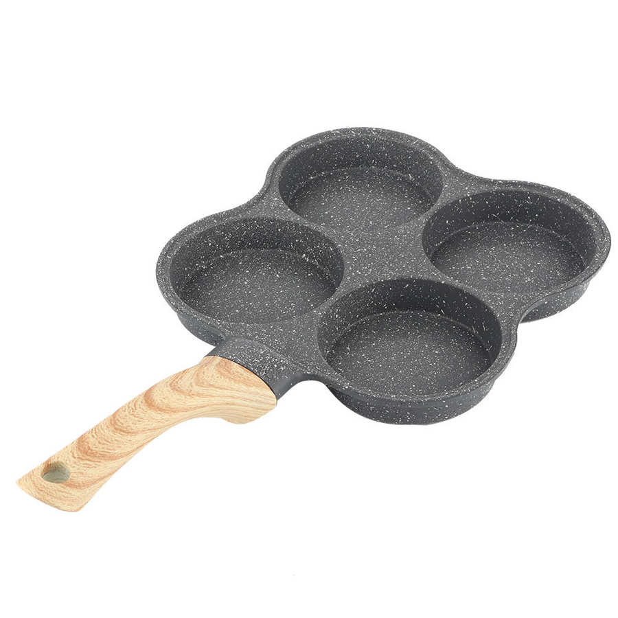Omelet Pan 4 Hole Omelet Pan Non Stick Frying Pans Breakfast Pancake Maker for Induction Cooker Gas Stove Wooden handle