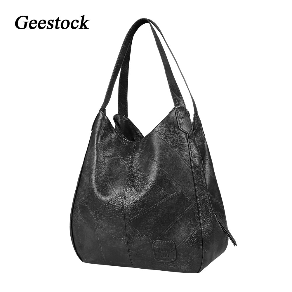 Geestock Vintage Top-Handle Bags Designers for Women Luxury Shoulder Bags PU Leather Totes Bags Female: Black