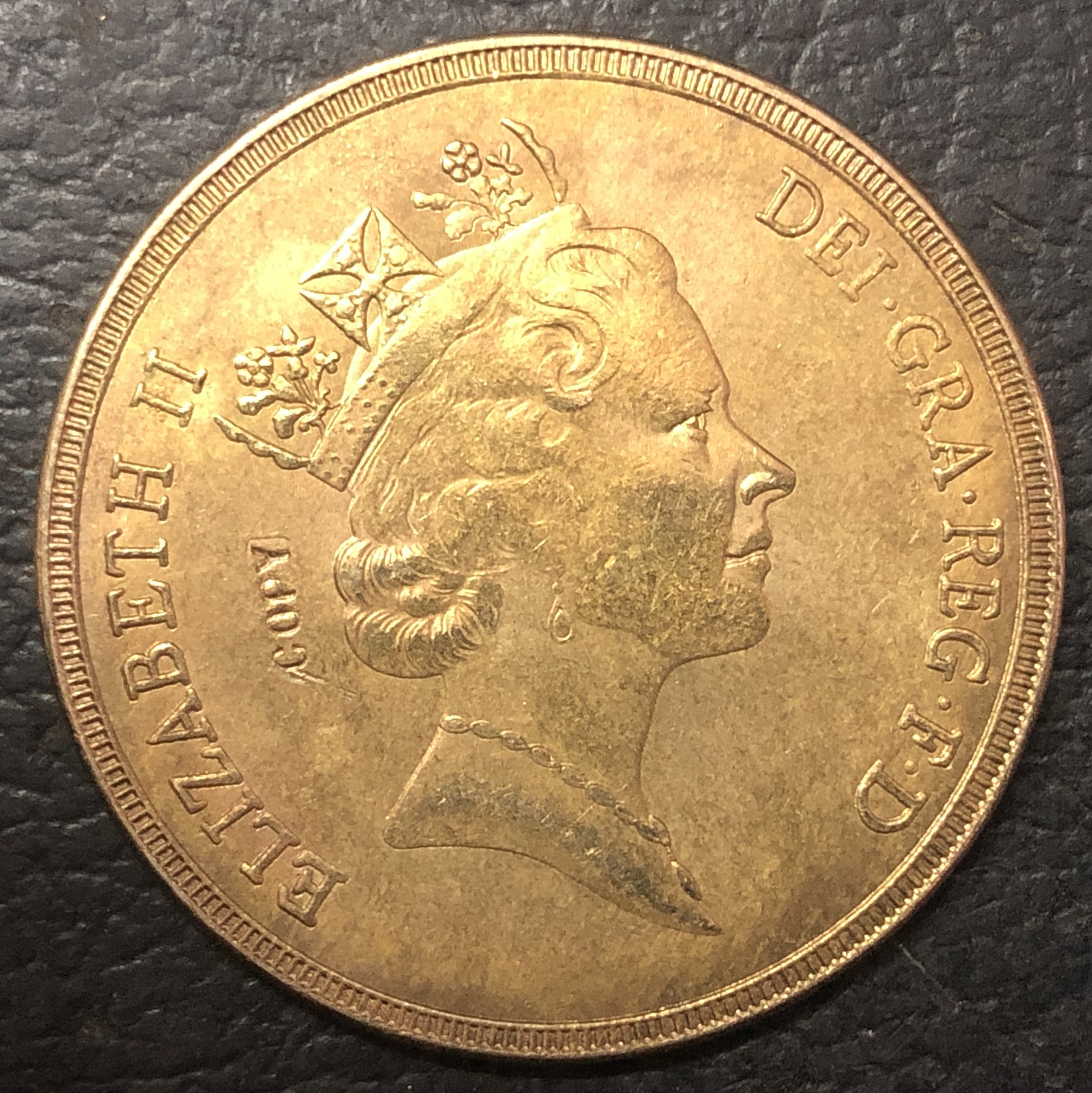 Coin de copie en or royaume-uni | 5 livres-Elizabeth II, 3ème portrait, séries souverain, pièce de monnaie