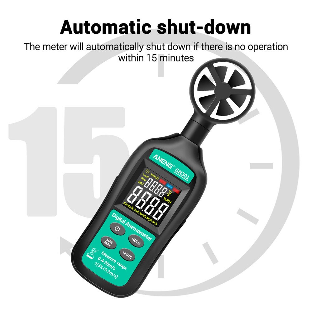 Schermo LCD Velocità del Vento metro Portatile Tenuto in Mano Strumento di Fabbrica tester di Misura Temperatura del Flusso D'aria di Retroilluminazione digitale Anemometro