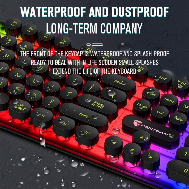 Punk Mechanical Feel Gaming Keyboard Mouse Combos Wired 104 Round Keycaps Keys Rainbow Backlit Keyboard for PC Gamer Computer