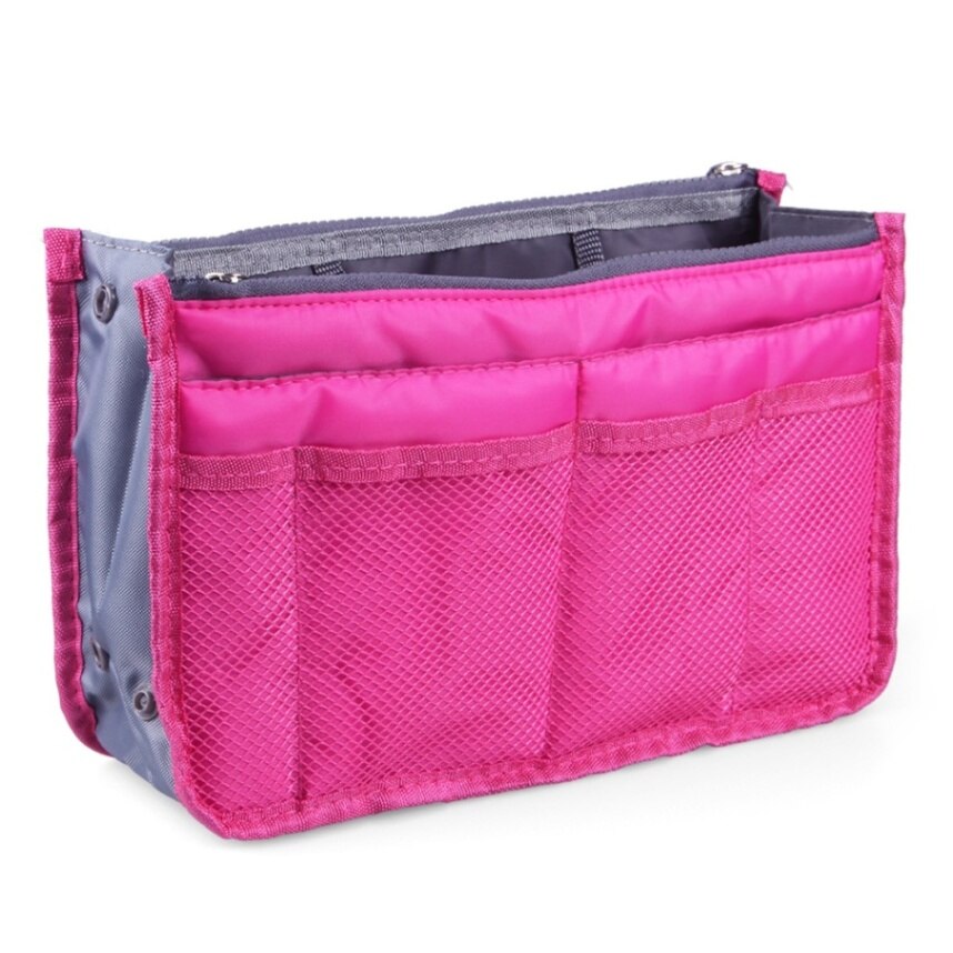 Multi-Pocket Purse Organizer Insert Bag Outdoor Travel Toiletry Cosmetic Bag Handbag Storage Pouch Outdoor Sports For Traveling: Rose Red