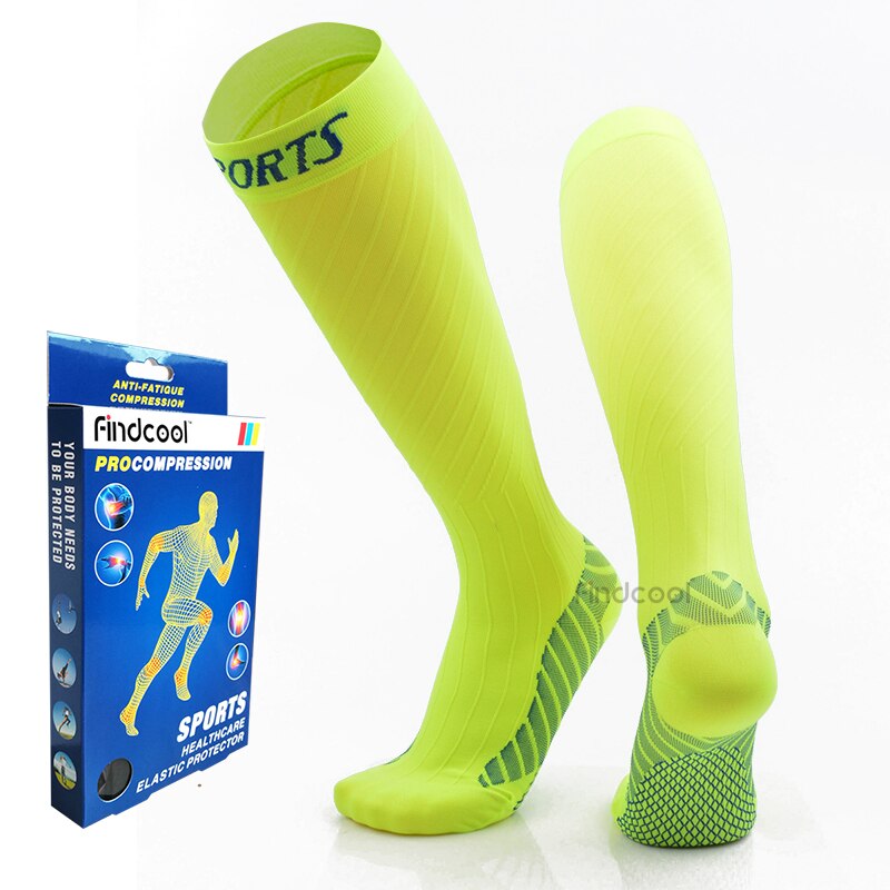 Findcool Running Marathon Socks Compression Stockings Men Women Outdoor Cycling Sports Socks: Green / L-XL(EUR 39-41)