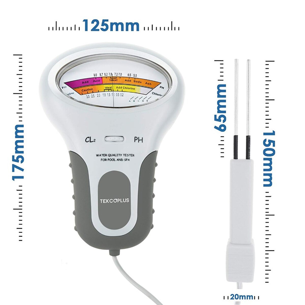 Cl2 testeri 2 in 1 vesi ph & kloori pc -101 taso kannettava digitaalinen ph -mittari allas spa -analyyttiset instrumentit 40% pois päältä: A tyypin