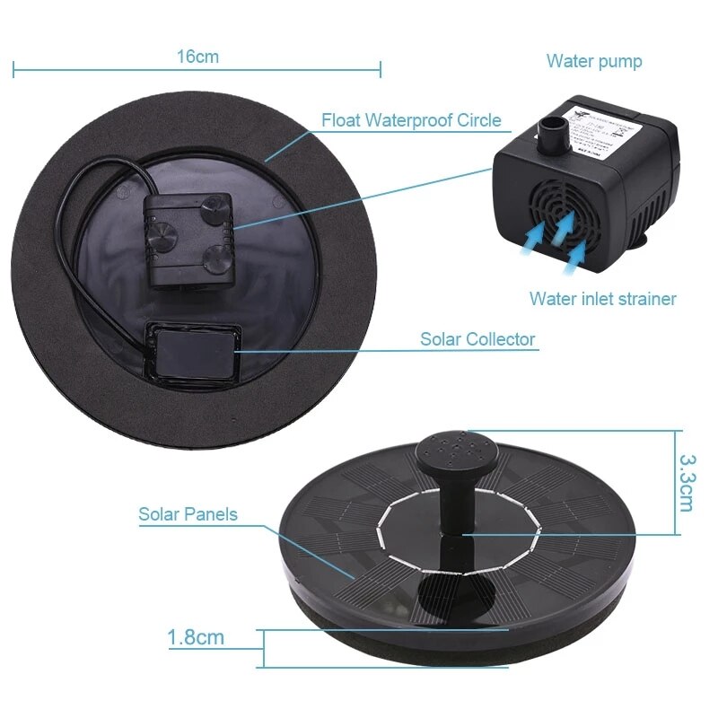 Mini solenergi vann fontene basseng dam foss fontene hage dekorasjon utendørs fuglebad solcelledrevet fontene flytende vann