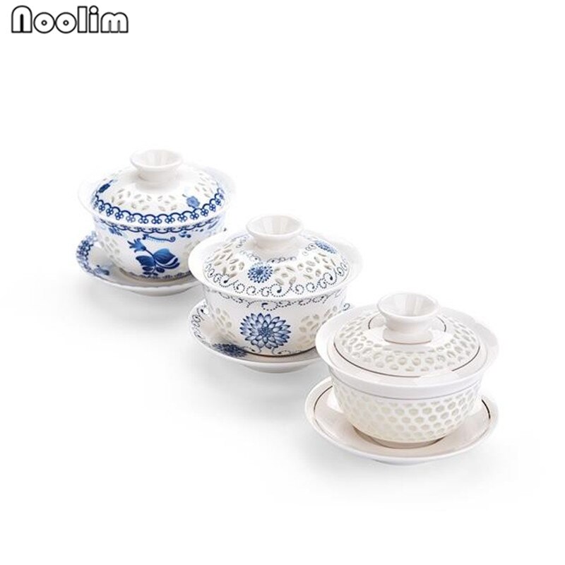 Blauw en wit porselein Theekopjes Keramische Holle Gaiwan Theekop Chinese Kong Fu Thee Set