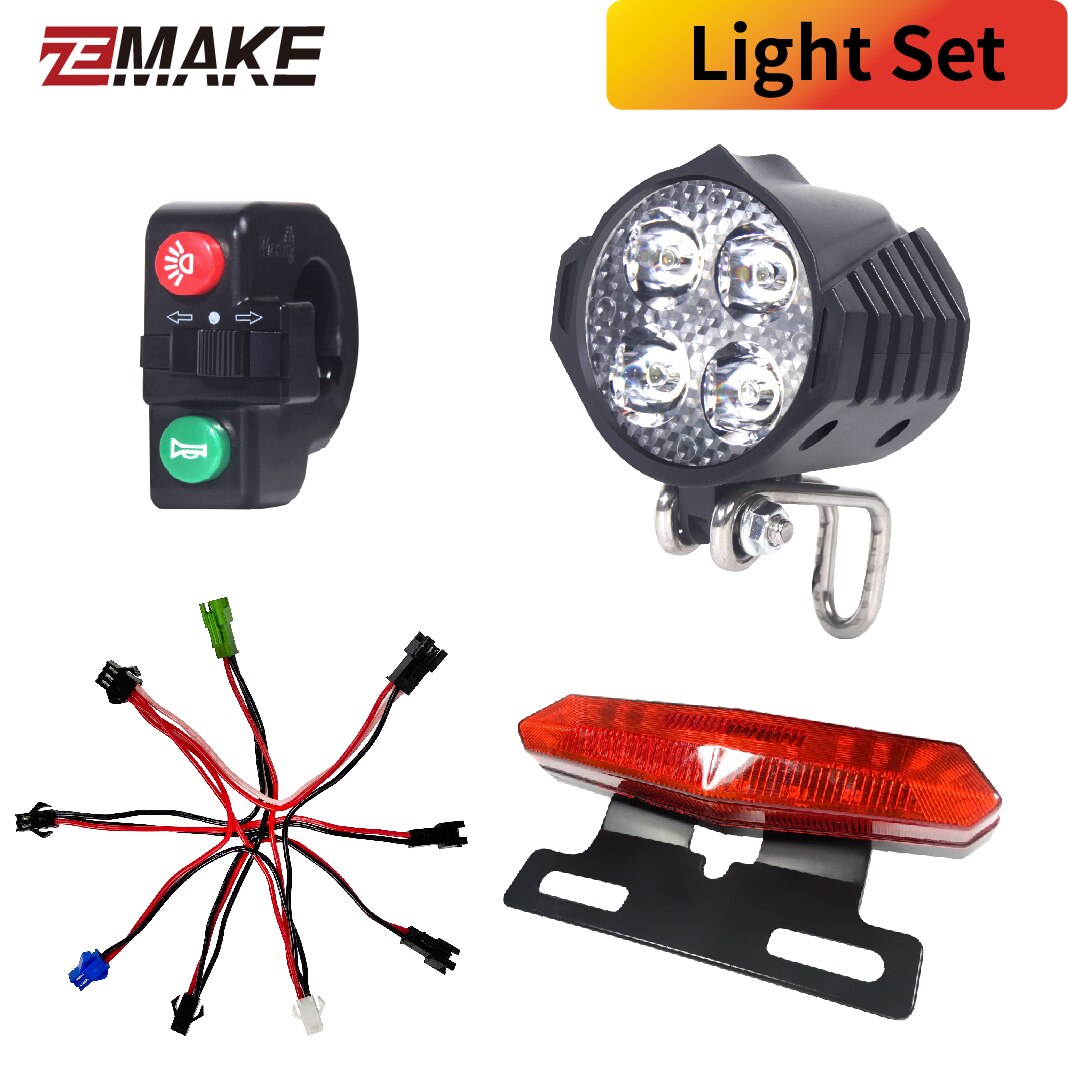 Elektrische Fiets 24/36/48V/60V Koplamp Voor Staart Achter Waarschuwingslichten Led Night spotlight Koplamp Fietsen Ebike Zemake: Light Set