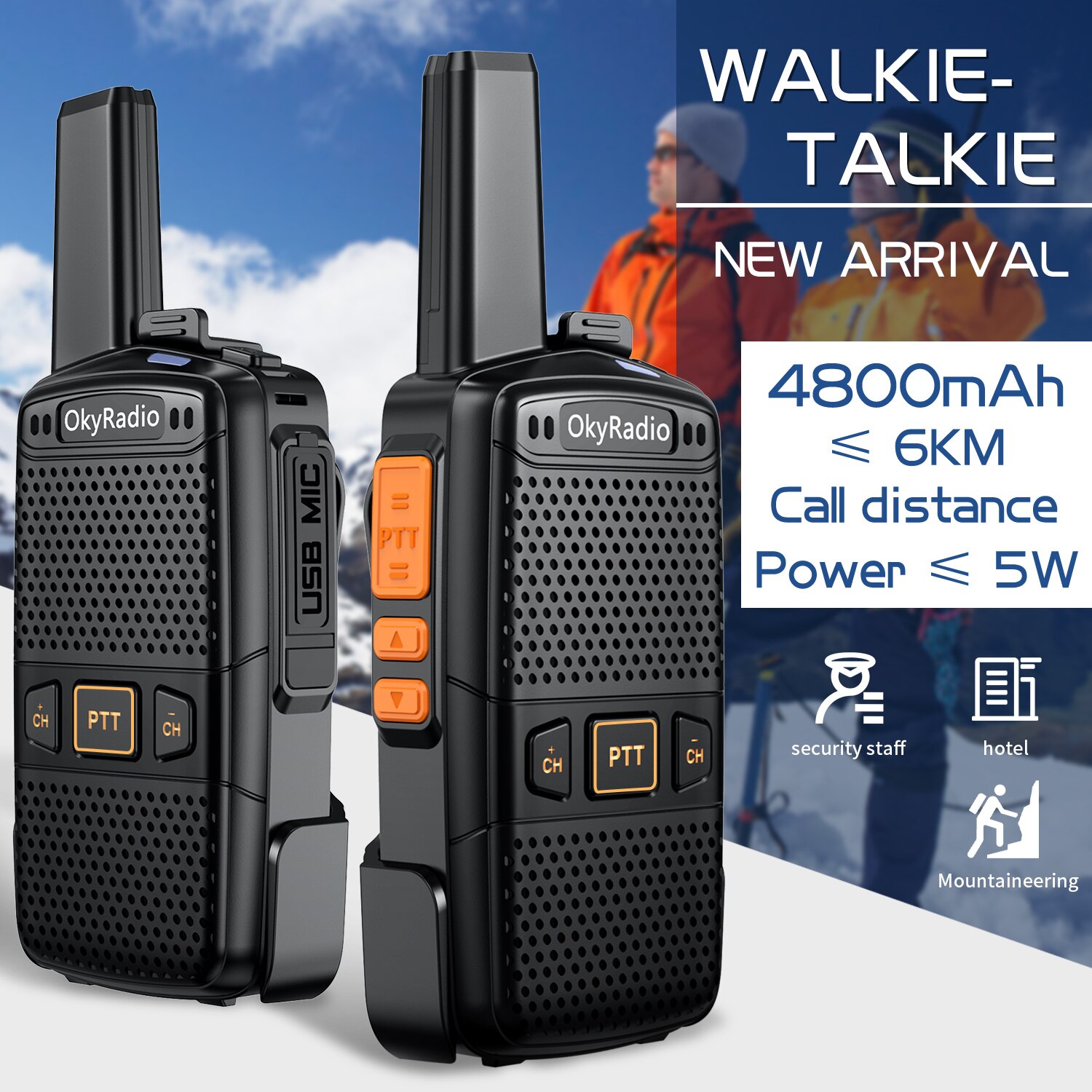 Walkie-talkie da lavoro 5w 6km chiamata 4800mAh 470MHZ walkie-talkie in tempo reale portatile impermeabile walkie-talkie Dropshipping anti-goccia: Black-2pcs