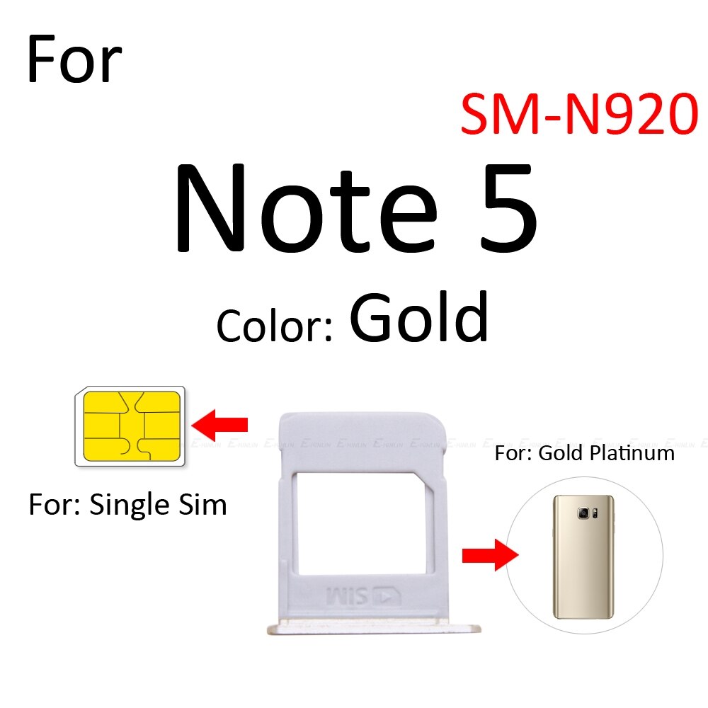 Sim-kort socket slot bakke læser holder stik micro sd adapter beholder til samsung galaxy note 5 n920 reservedele: Note 5 enkelt guld
