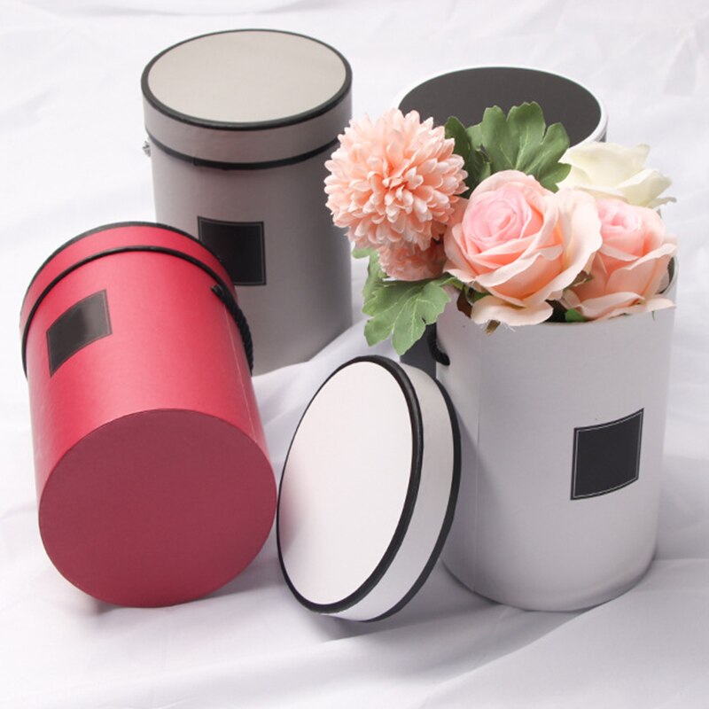 Bouquet Flowers Box Packaging Boxes Lid Hug Florist Flower Hold The Bucket Box Weedding Party Table Decor Round Boxes