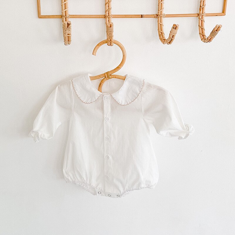 Kids Bodysuits Baby Boys Girls Long Sleeve Clothes Solid Color White Jumpsuits Spring Autumn Cute Wild Tops