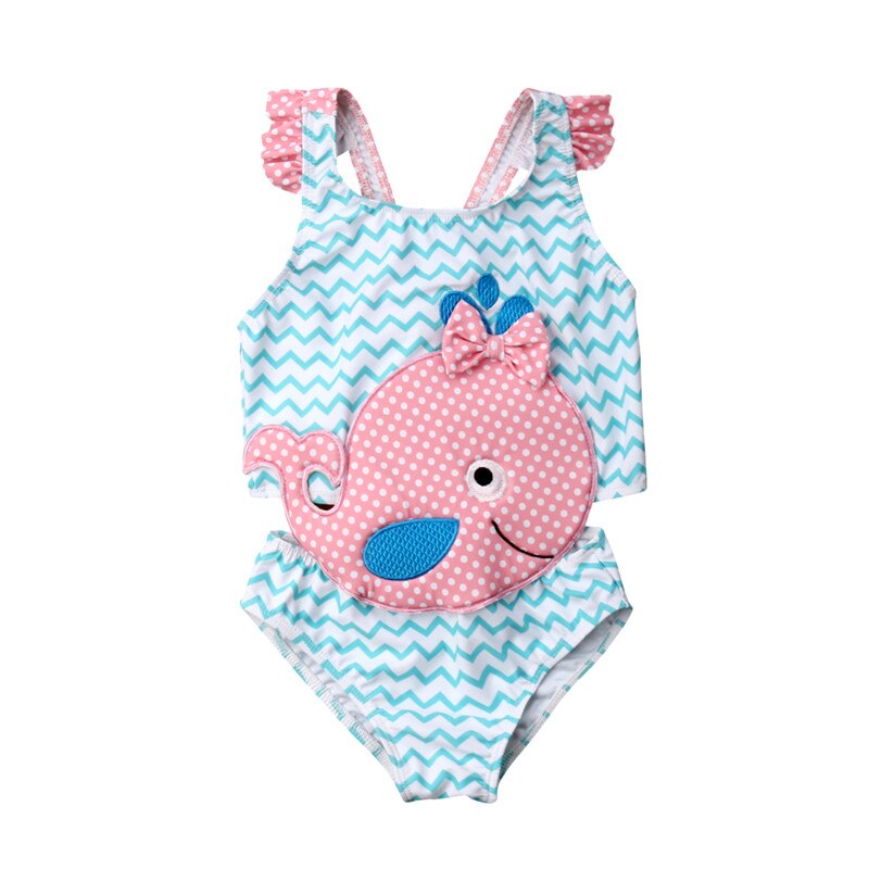 Baby piger badetøj badedragt tegneserie bølger fisk print strandtøj badedragt et stykke svømning kostume