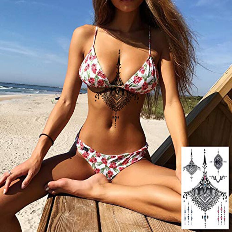 28 pièces Mandala tatouage temporaire grand henné arabe sous-poitrine dos poitrine Art corporel femmes